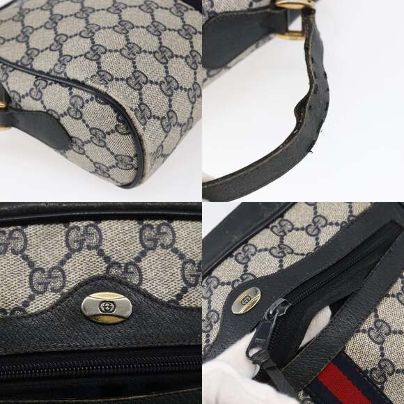 GUCCI GG Canvas Sherry Line Shoulder Bag Pvc Leather Navy Red - Picture 11 of 13